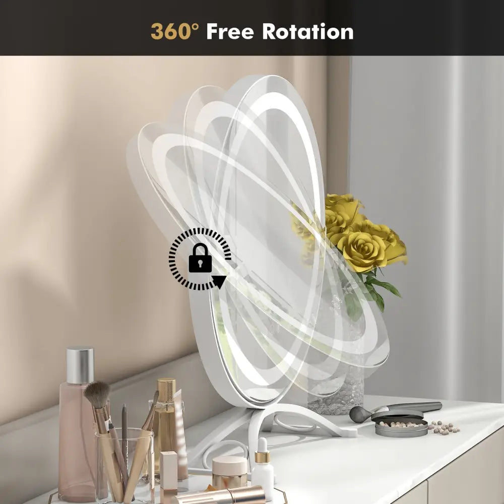 16 x 16 Inch Round LED Vanity Mirror with 3-Color Lighting and Brightness Dimming-White - White - Makeup Vanities