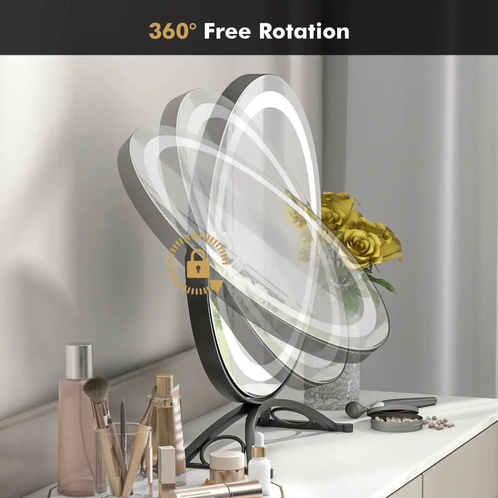 16 x 16 Inch Round LED Vanity Mirror with 3-Color Lighting and Brightness Dimming-Black - Black - Makeup Vanities