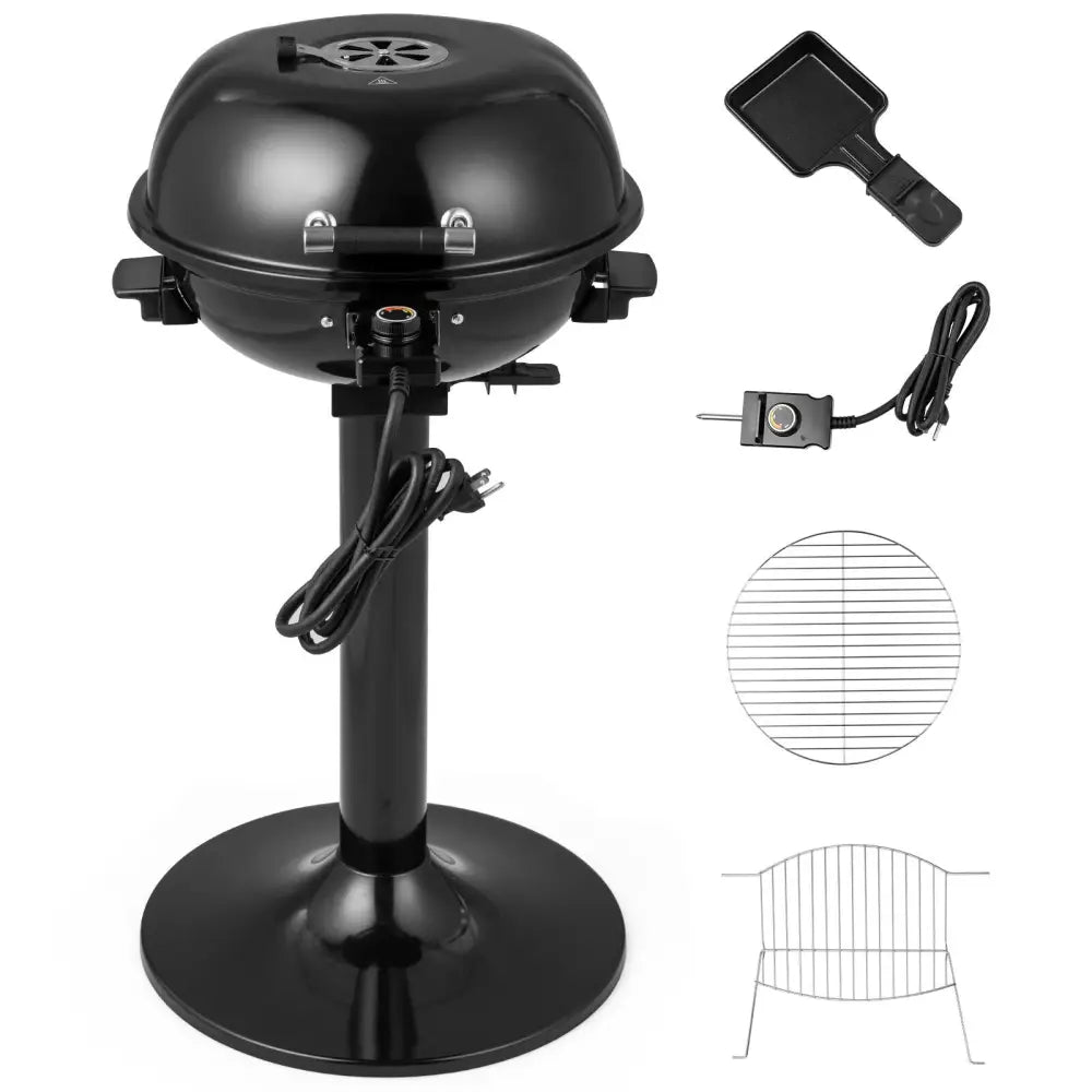 1600W Electric BBQ Grill with Removable Non-Stick Warming Rack-Black - Black - Outdoor