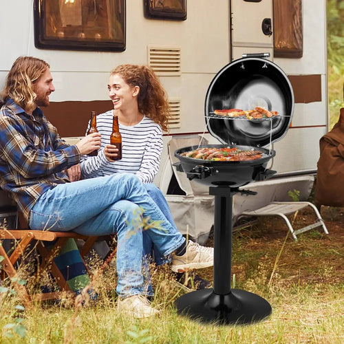 1600W Electric BBQ Grill with Removable Non-Stick Warming Rack-Black - Black - Outdoor