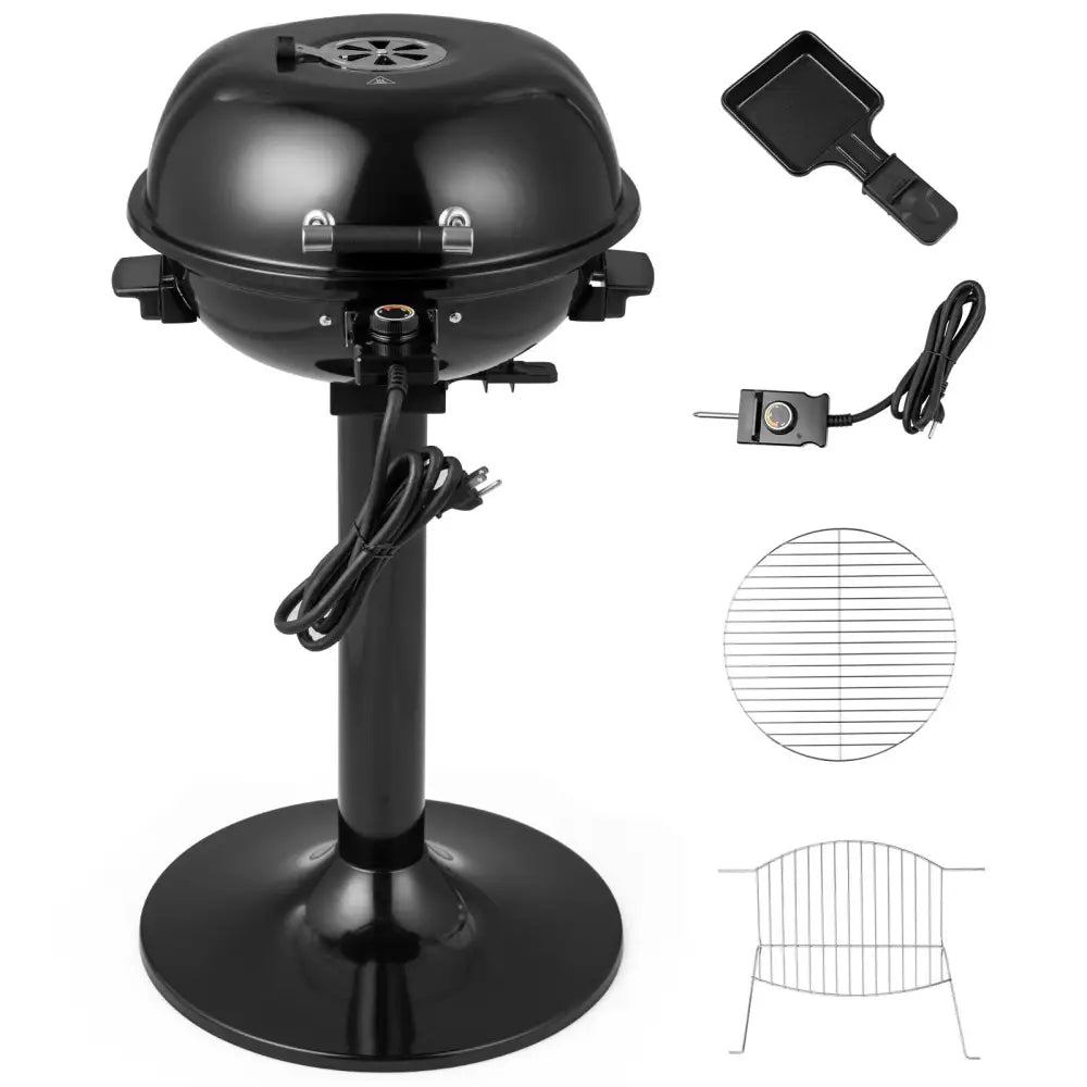 1600W Electric BBQ Grill with Removable Non-Stick Warming Rack-Black - Black - Outdoor