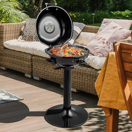 1600W Electric BBQ Grill with Removable Non-Stick Warming Rack-Black - Black - Outdoor