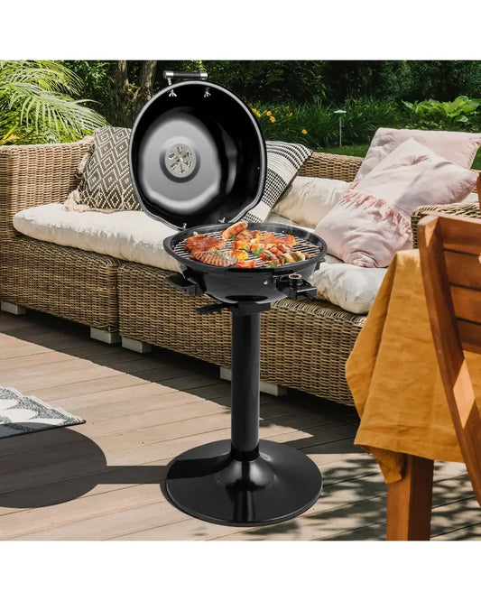 1600W Electric BBQ Grill with Removable Non-Stick Warming Rack-Black - Black - Outdoor