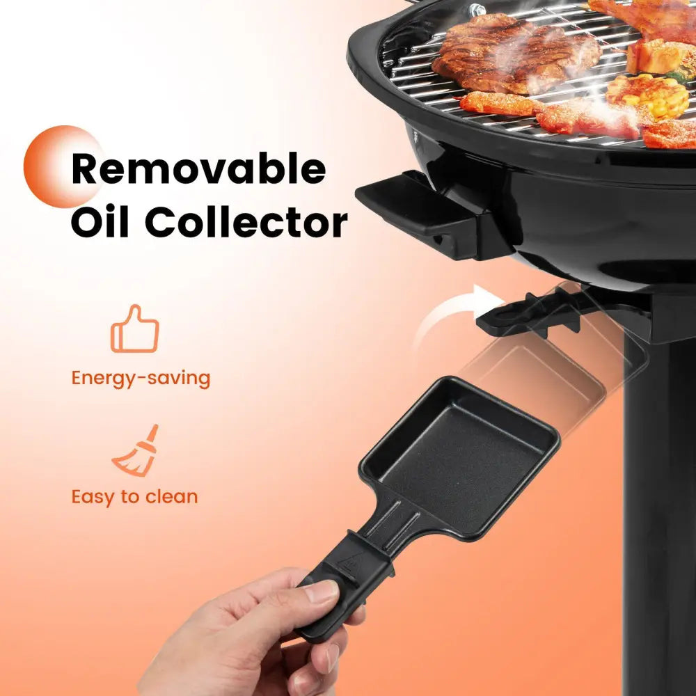 1600W Electric BBQ Grill with Removable Non-Stick Warming Rack-Black - Black - Outdoor
