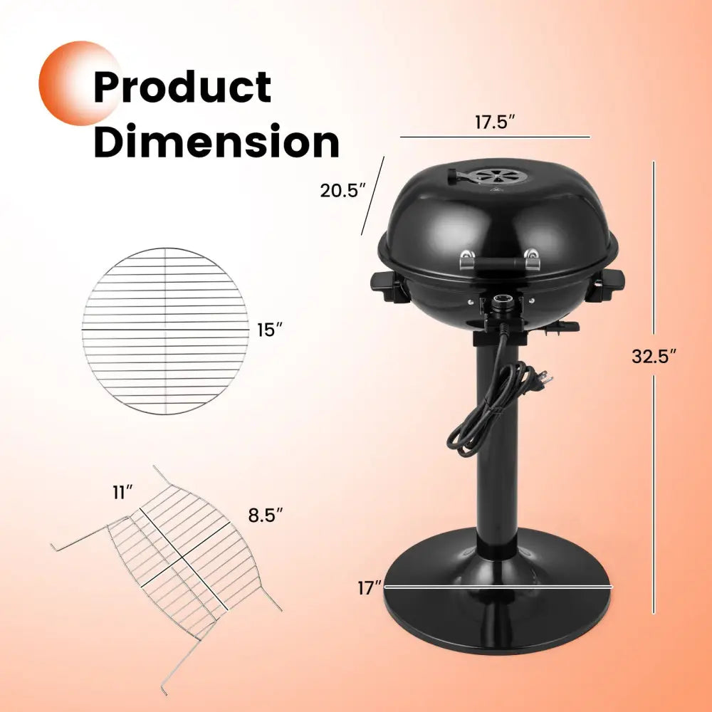 1600W Electric BBQ Grill with Removable Non-Stick Warming Rack-Black - Black - Outdoor