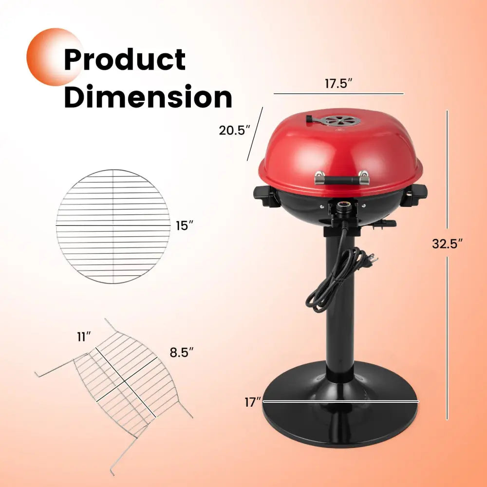 1600W Electric BBQ Grill with Removable Non-Stick Warming Rack-Red - Red - Outdoor