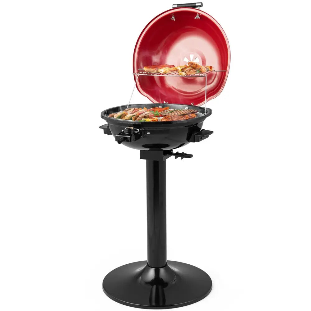 1600W Electric BBQ Grill with Removable Non-Stick Warming Rack-Red - Red - Outdoor
