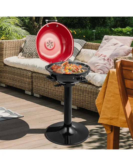 1600W Electric BBQ Grill with Removable Non-Stick Warming Rack-Red - Red - Outdoor
