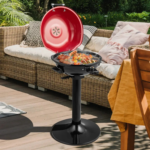 1600W Electric BBQ Grill with Removable Non-Stick Warming Rack-Red - Red - Outdoor