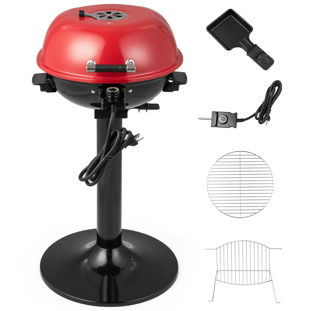 1600W Electric BBQ Grill with Removable Non-Stick Warming Rack-Red - Red - Outdoor