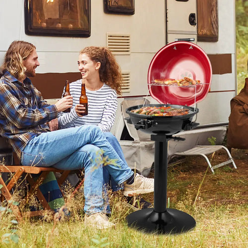 1600W Electric BBQ Grill with Removable Non-Stick Warming Rack-Red - Red - Outdoor
