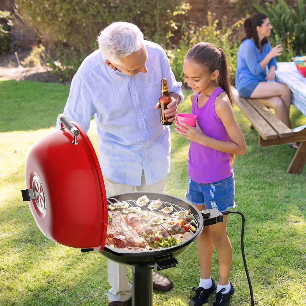 1600W Portable Electric BBQ Grill with Removable Non-Stick Rack-Black & Red - Black & Red - Outdoor Grills