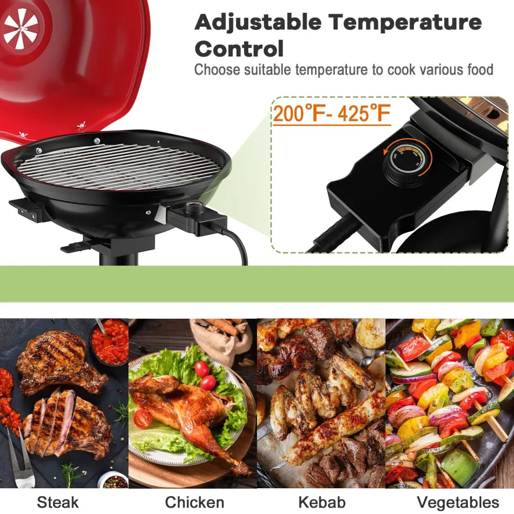 1600W Portable Electric BBQ Grill with Removable Non-Stick Rack-Black & Red - Black & Red - Outdoor Grills