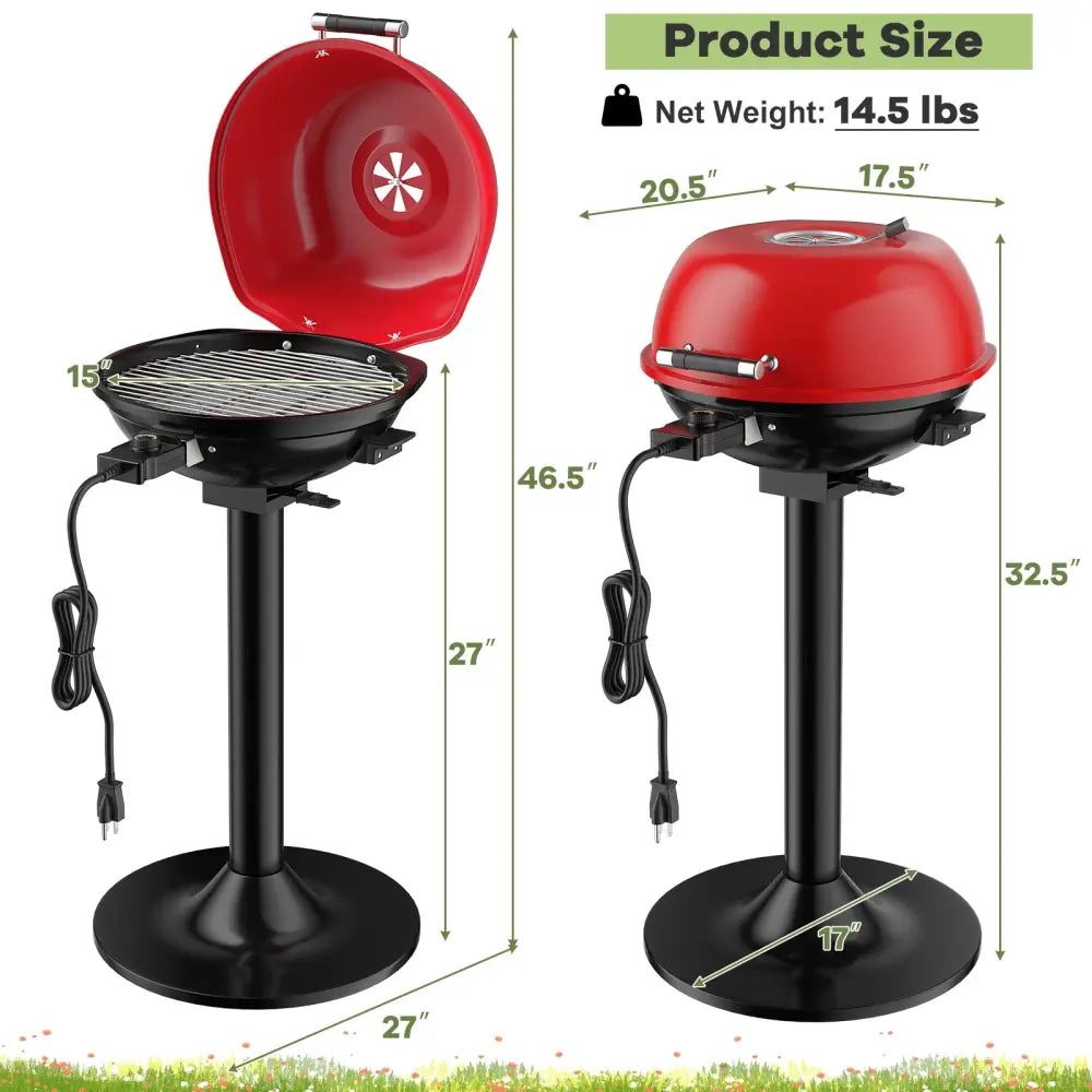 1600W Portable Electric BBQ Grill with Removable Non-Stick Rack-Black & Red - Black & Red - Outdoor Grills