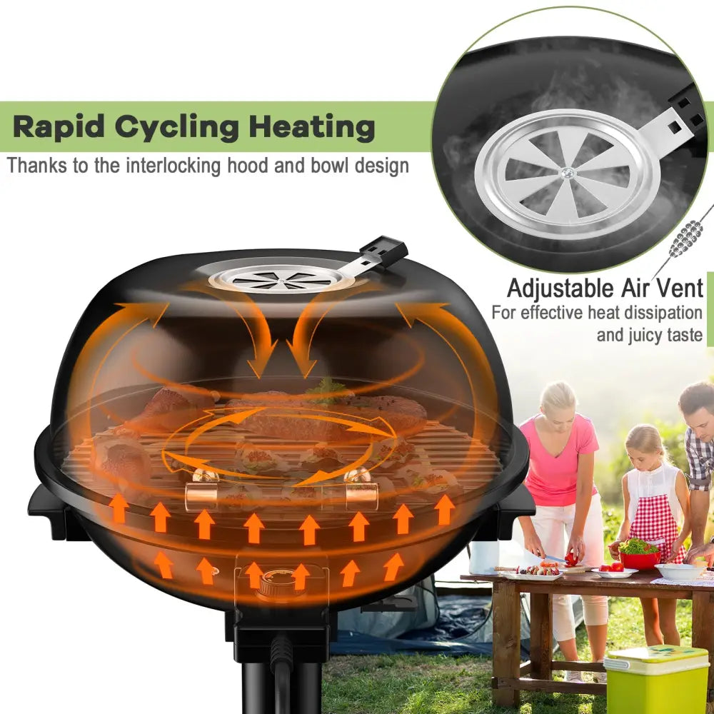 1600W Portable Electric BBQ Grill with Removable Non-Stick Rack-Black - Black - Outdoor Grills