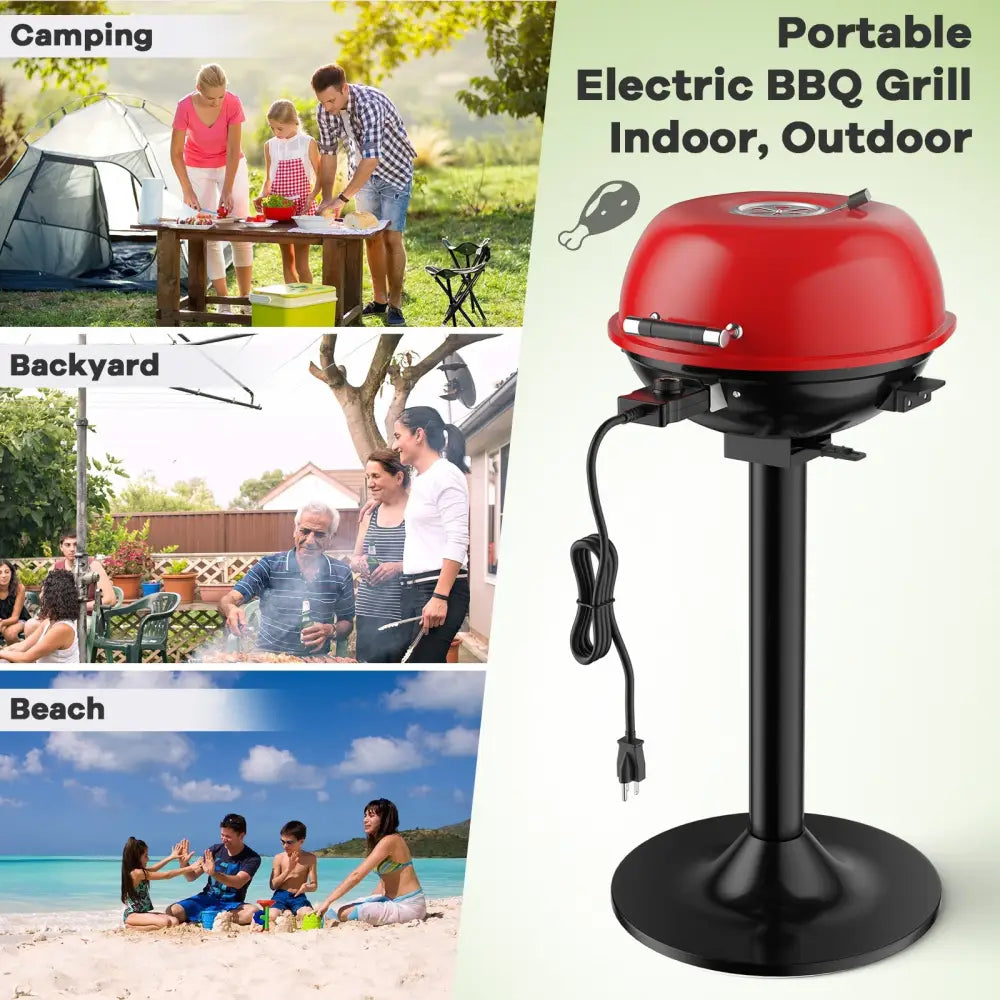 1600W Portable Electric BBQ Grill with Removable Non-Stick Rack-Black & Red - Black & Red - Outdoor Grills