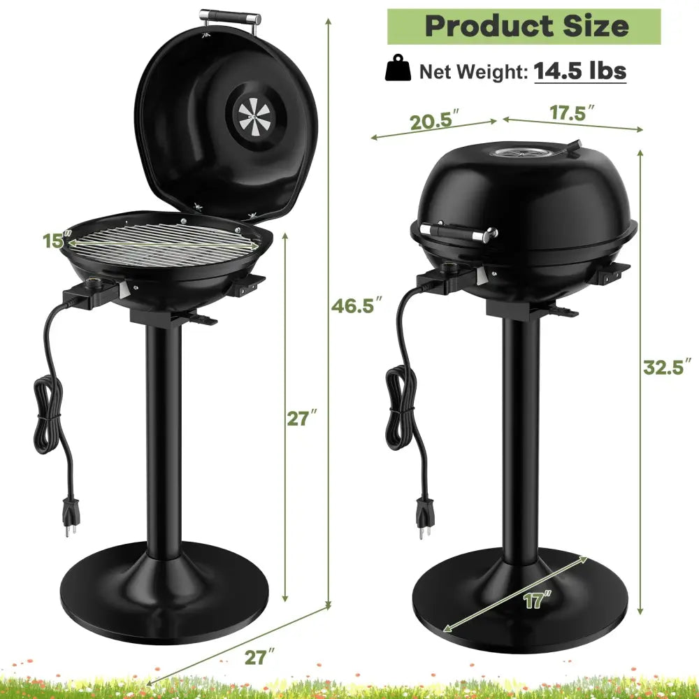 1600W Portable Electric BBQ Grill with Removable Non-Stick Rack-Black - Black - Outdoor Grills