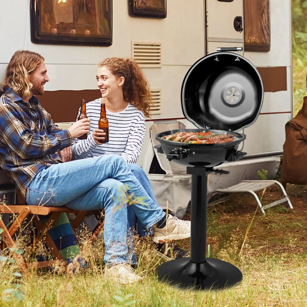 1600W Portable Electric BBQ Grill with Removable Non-Stick Rack-Black - Black - Outdoor Grills