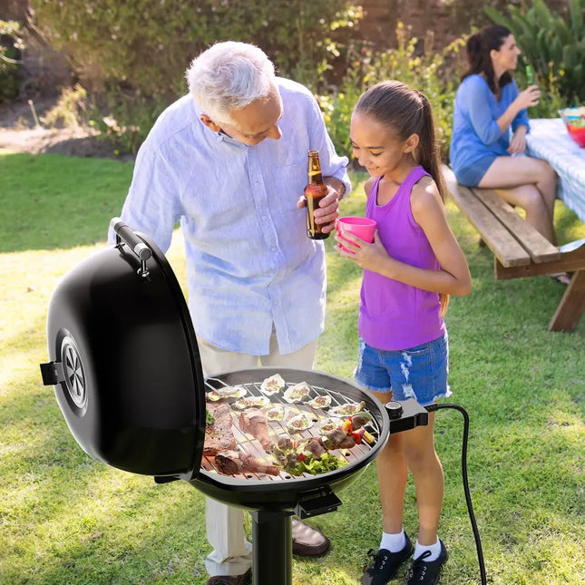 1600W Portable Electric BBQ Grill with Removable Non-Stick Rack-Black - Black - Outdoor Grills