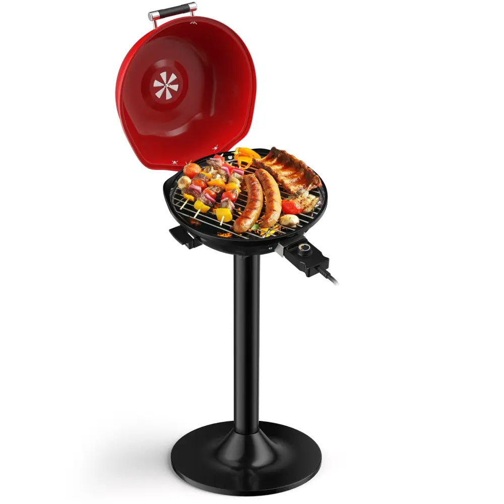 1600W Portable Electric BBQ Grill with Removable Non-Stick Rack-Black & Red - Black & Red - Outdoor Grills