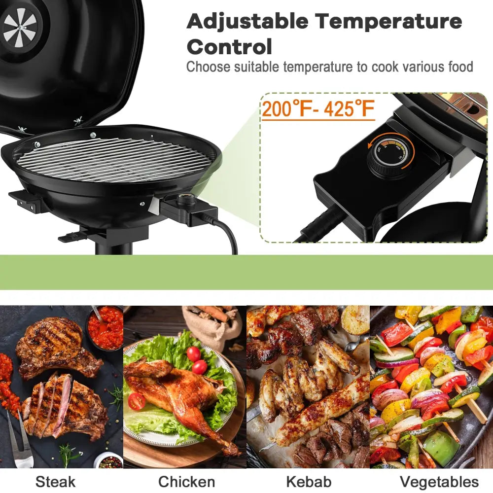 1600W Portable Electric BBQ Grill with Removable Non-Stick Rack-Black - Black - Outdoor Grills