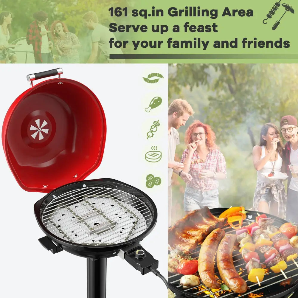1600W Portable Electric BBQ Grill with Removable Non-Stick Rack-Black & Red - Black & Red - Outdoor Grills