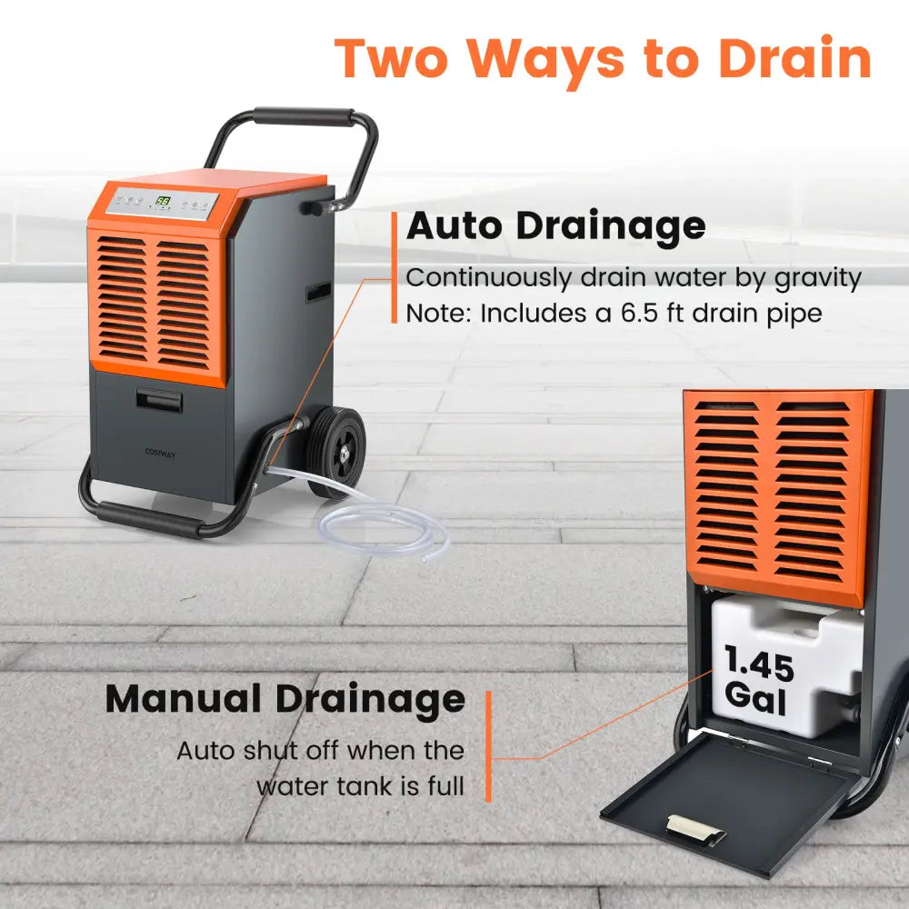 163 Pints Commercial Dehumidifier with Drain Hose and 24H Timer-Gray - Gray - Dehumidifiers