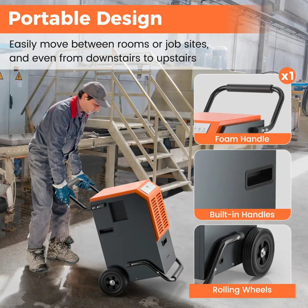 163 Pints Commercial Dehumidifier with Drain Hose and 24H Timer-Gray - Gray - Dehumidifiers