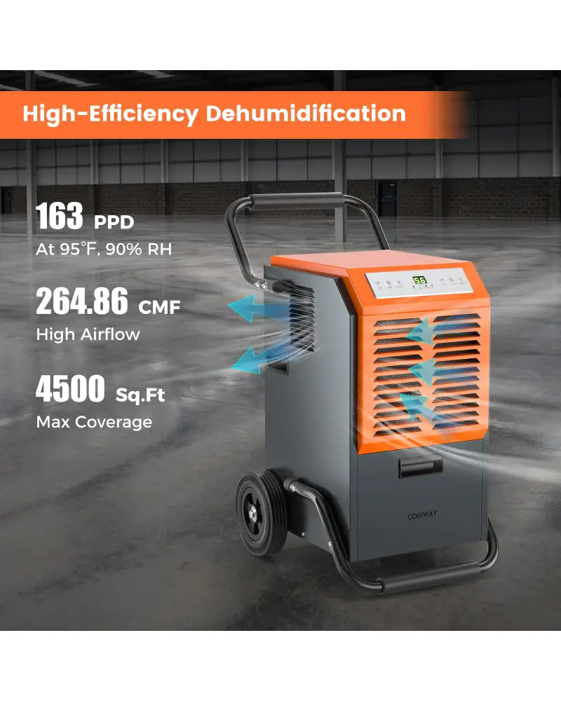 163 Pints Commercial Dehumidifier with Drain Hose and 24H Timer-Gray - Gray - Dehumidifiers