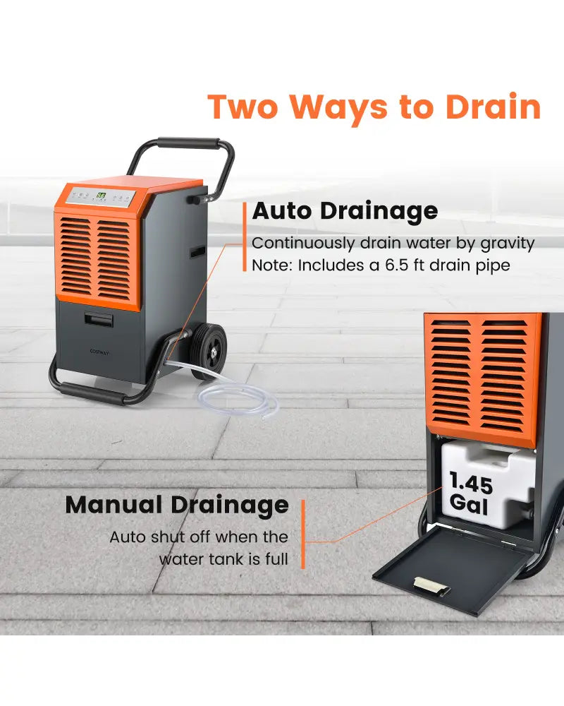 163 Pints Commercial Dehumidifier with Drain Hose and 24H Timer-Gray - Gray - Dehumidifiers
