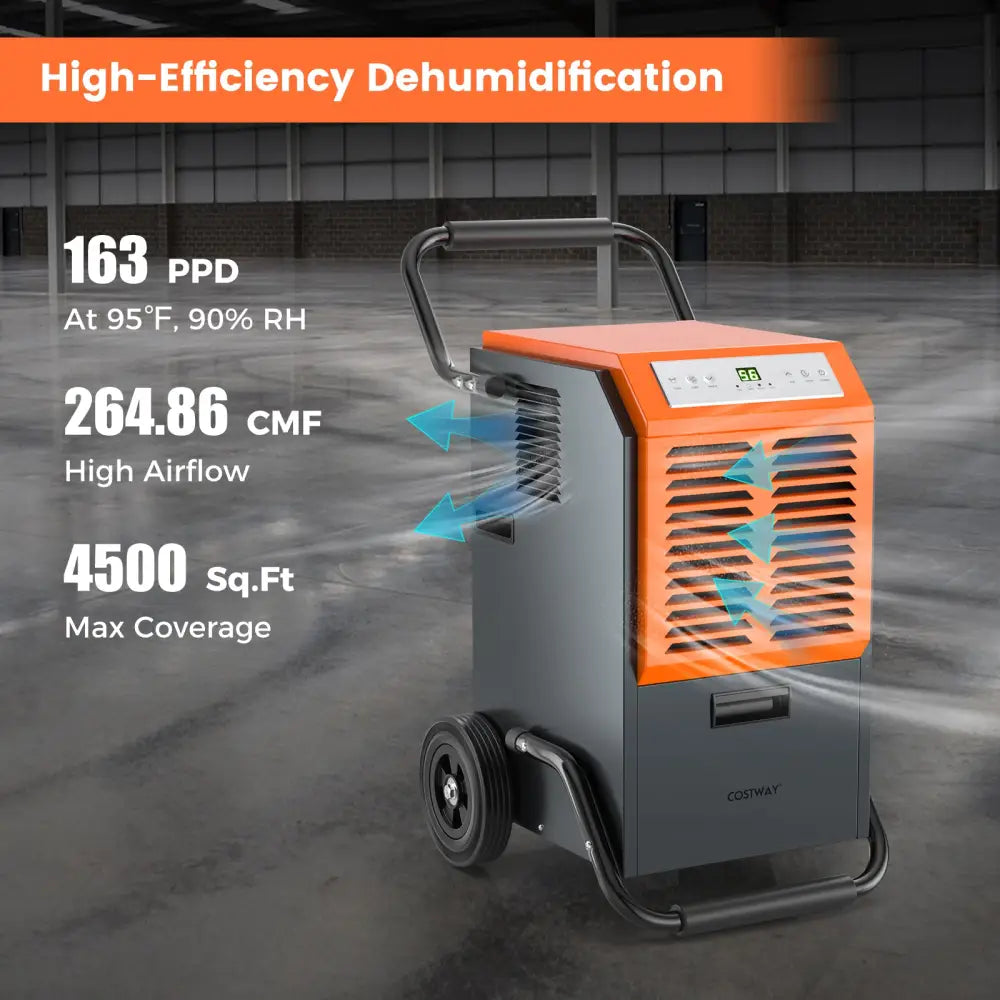 163 Pints Commercial Dehumidifier with Drain Hose and 24H Timer-Gray - Gray - Dehumidifiers