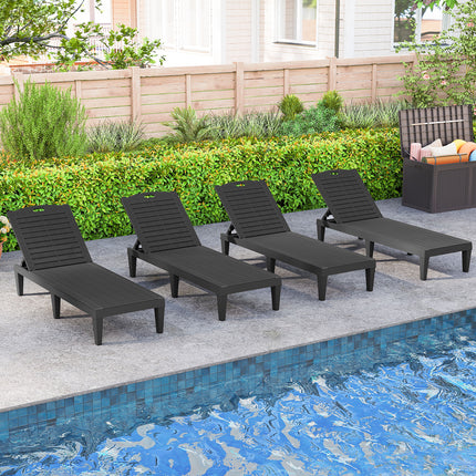 Outdoor PP Chaise Lounge Chairs Set of 2 with 4-Position Adjustable Backrests-Black