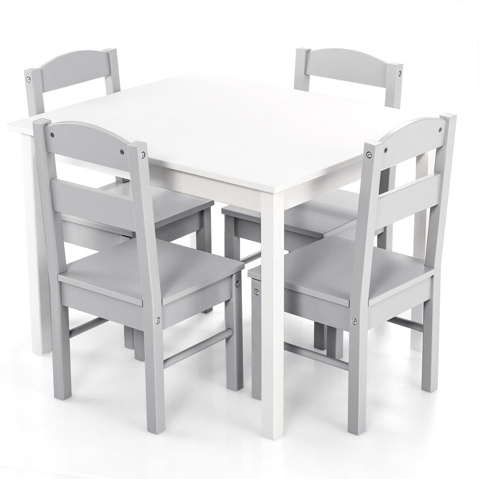 Kids 5 Piece Table and Chair Set Wooden Children Activity Playroom Furniture Gift-White