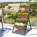 Jardinière verticale à 5 niveaux avec bac surélevé et 5 compartiments – Marron