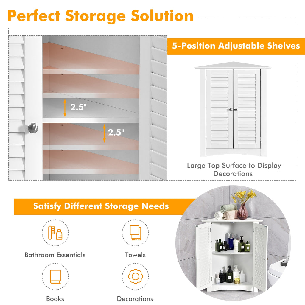 Bathroom Corner Storage Freestanding Floor Cabinet with Shutter Door-White