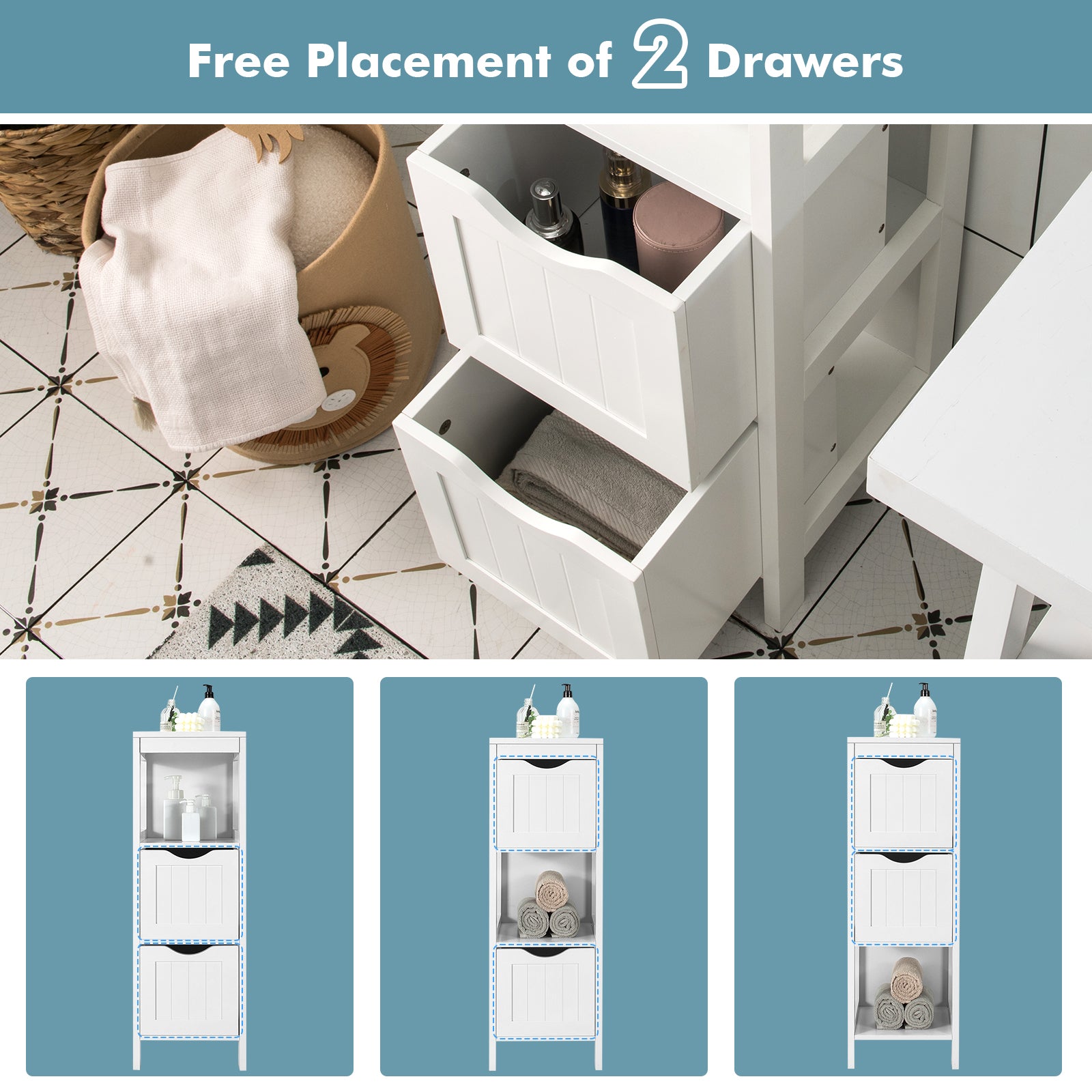 Freestanding Storage Cabinet with 2 Removable Drawers for Bathroom-White
