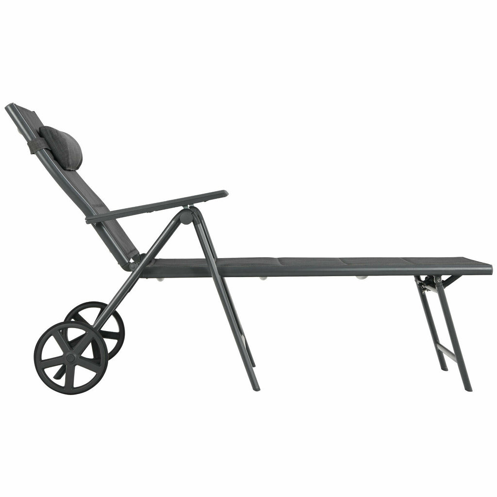 Chaise longue inclinable de patio avec oreiller cervical réglable - Gris