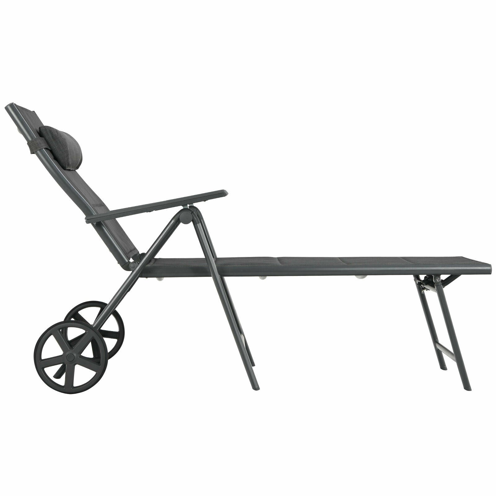 Chaise longue inclinable de patio avec oreiller cervical réglable - Gris