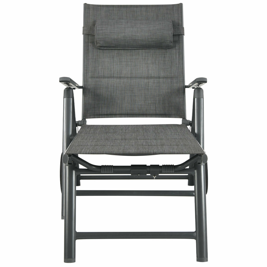 Chaise longue inclinable de patio avec oreiller cervical réglable - Gris