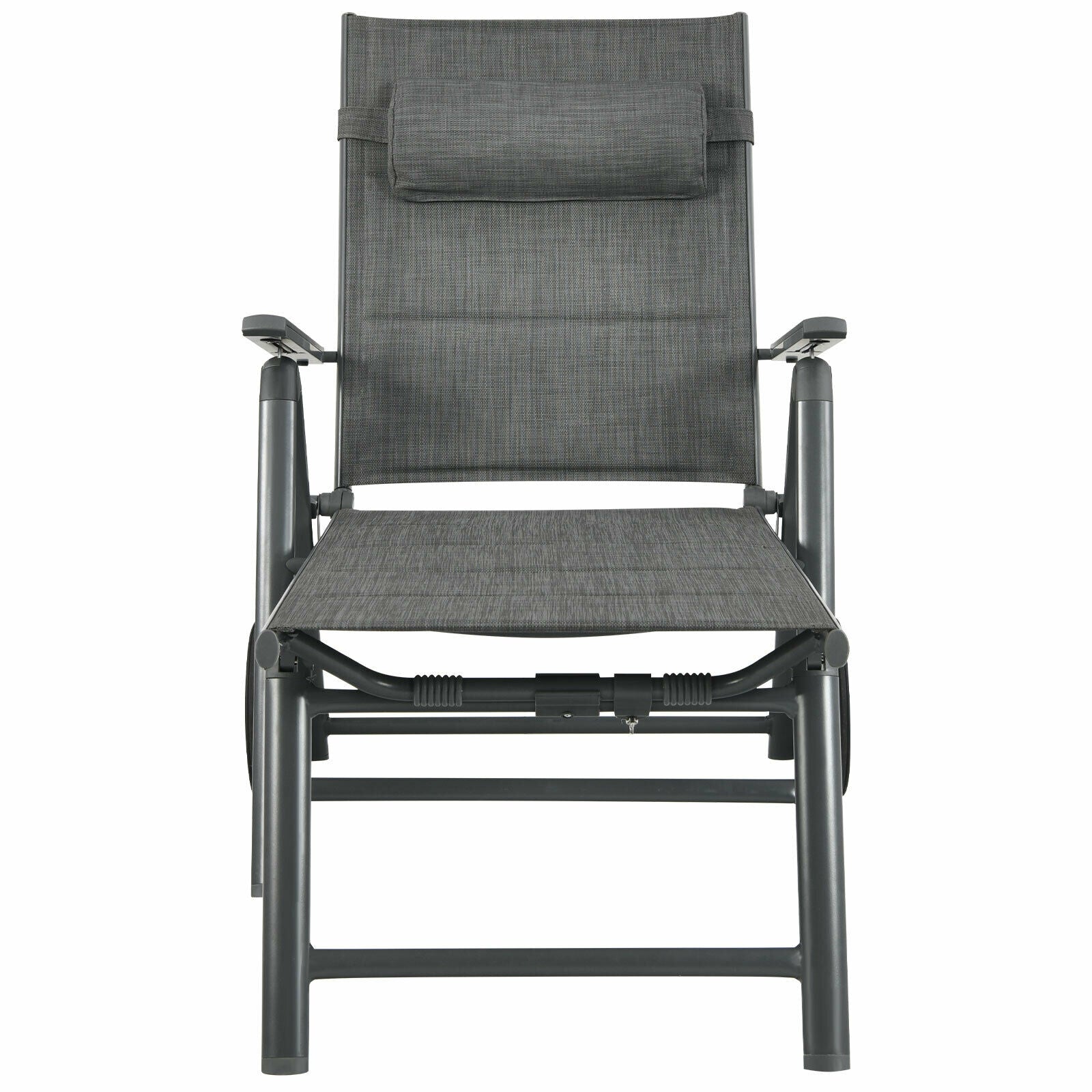 Chaise longue inclinable de patio avec oreiller cervical réglable - Gris