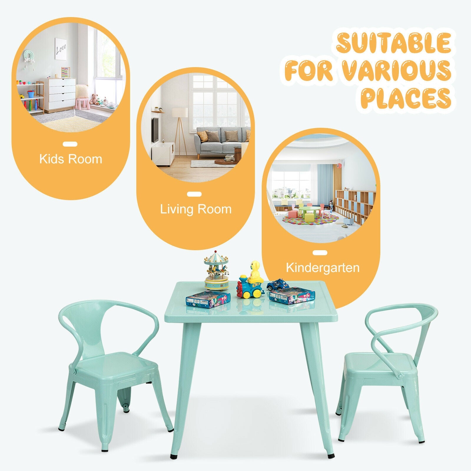 27-Inch Kids Square Steel Table Play Learn Activity Table-Blue
