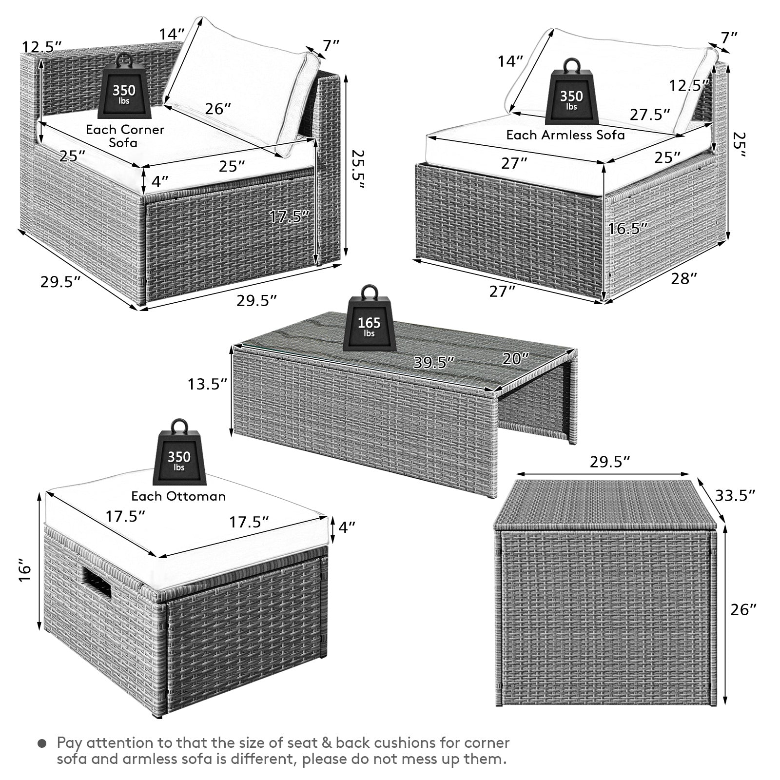 Ensemble de meubles de jardin en rotin 8 pièces avec housse de rangement imperméable et coussins - Turquoise