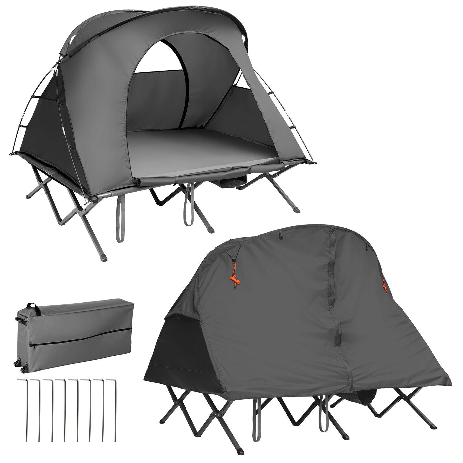 Tente de camping extérieure 2 personnes avec double-toit - Gris