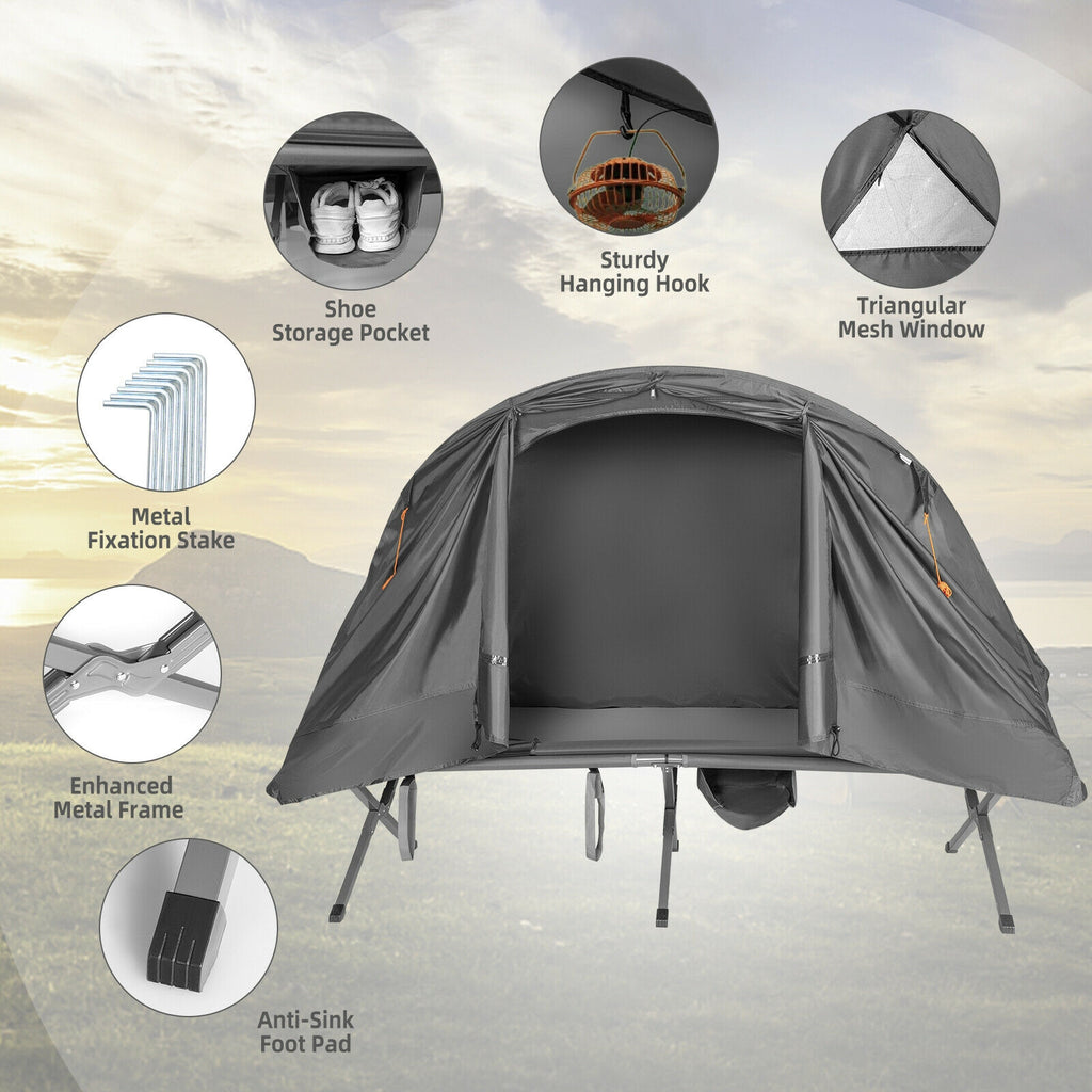 Tente de camping extérieure 2 personnes avec double-toit - Gris