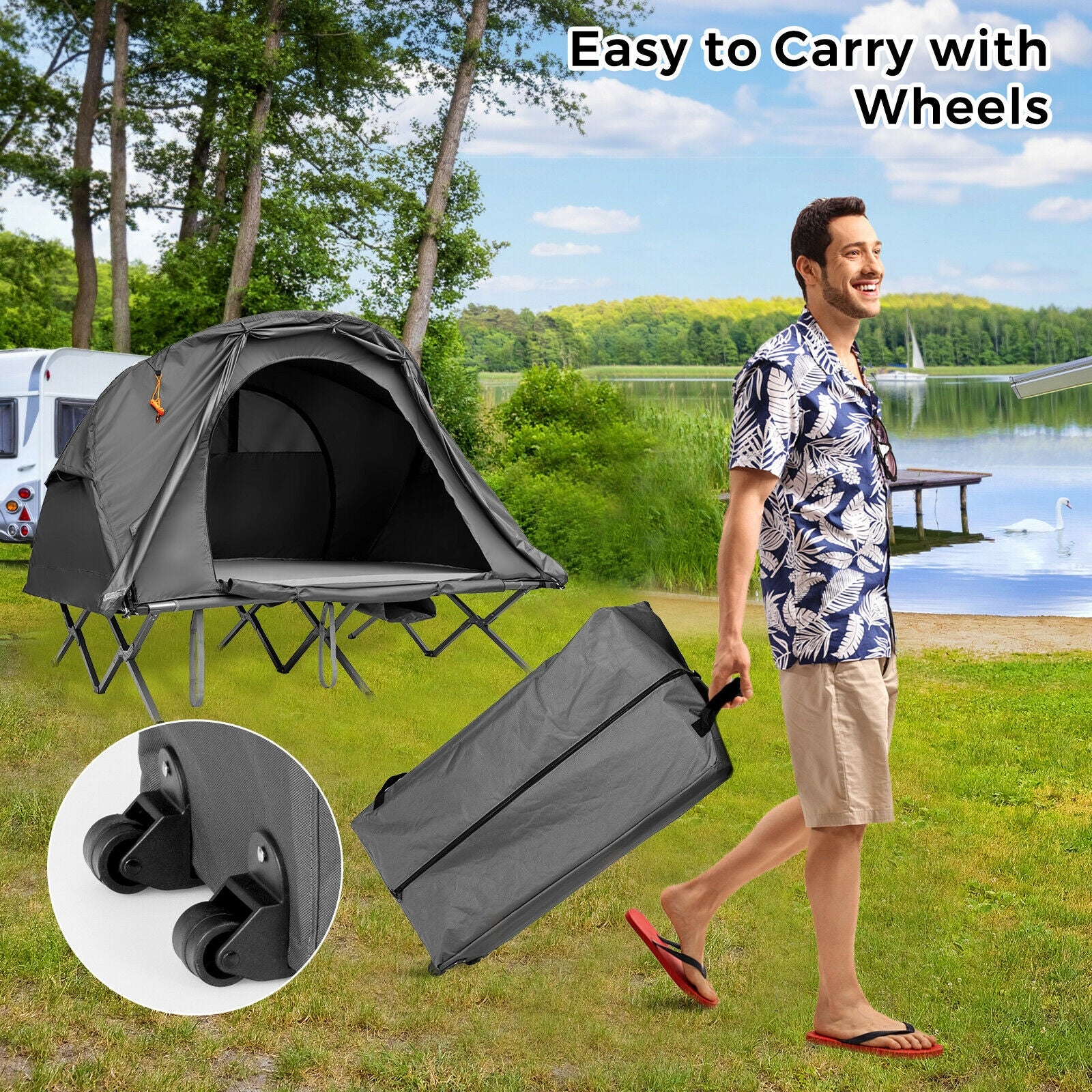 Tente de camping extérieure 2 personnes avec double-toit - Gris