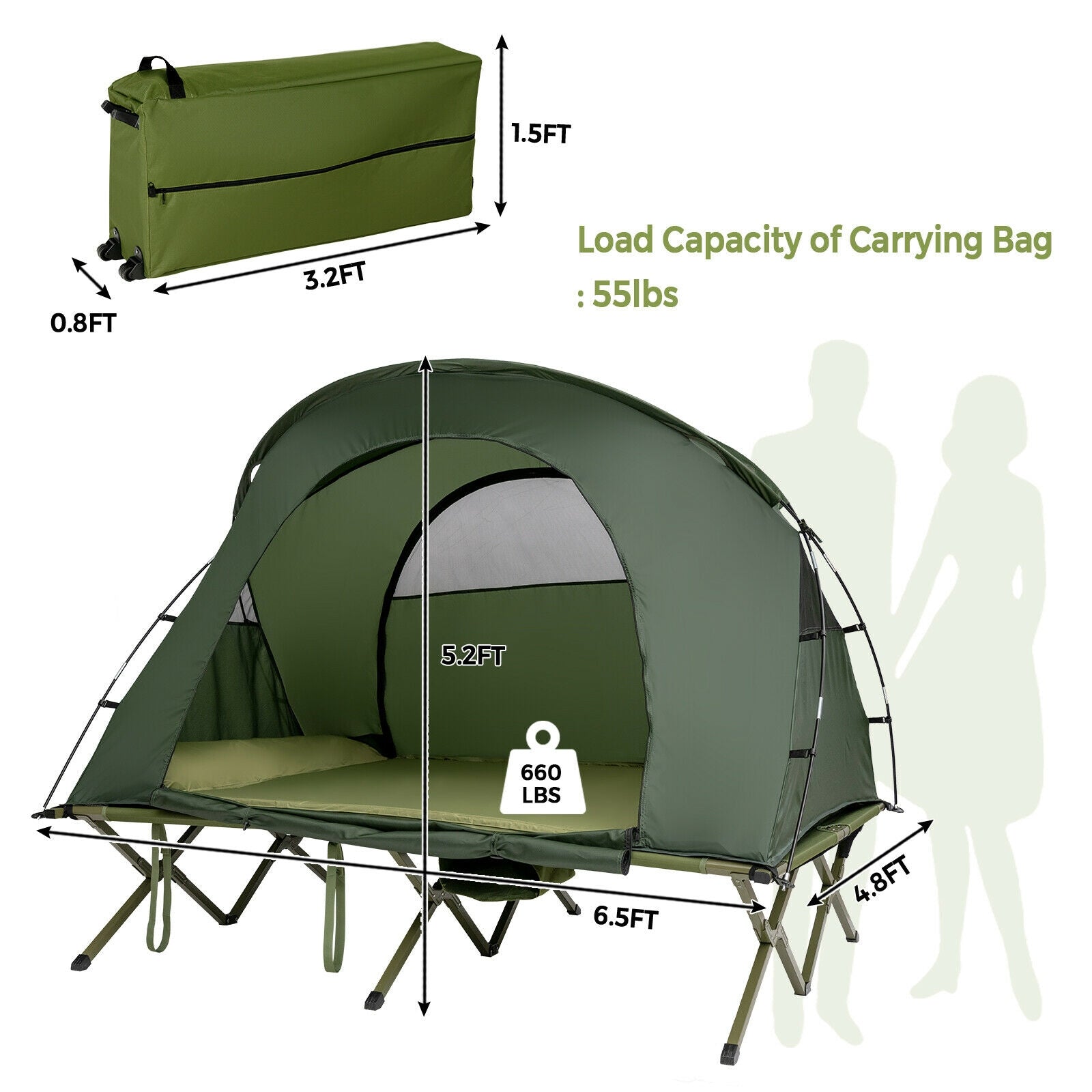 Tente de camping extérieure 2 personnes avec double toit - Verte