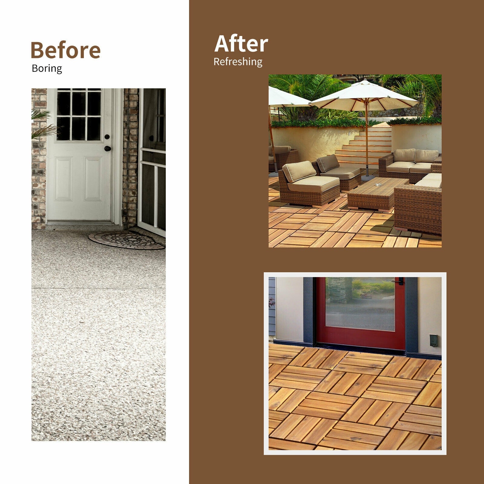 27 Pieces Acacia Wood Interlocking Patio Deck Tile