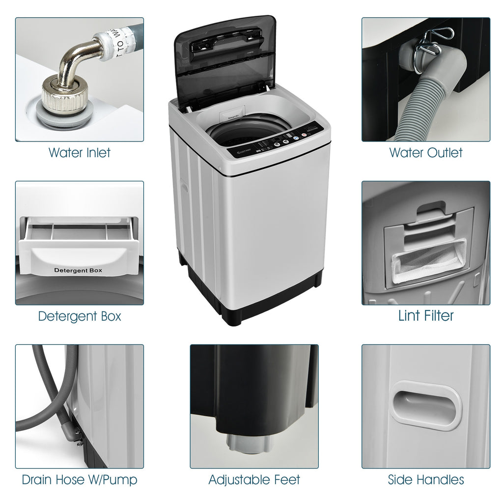 Full-Automatic Washing Machine 1.5 Cu.Ft 11 LBS Washer and Dryer-Gray