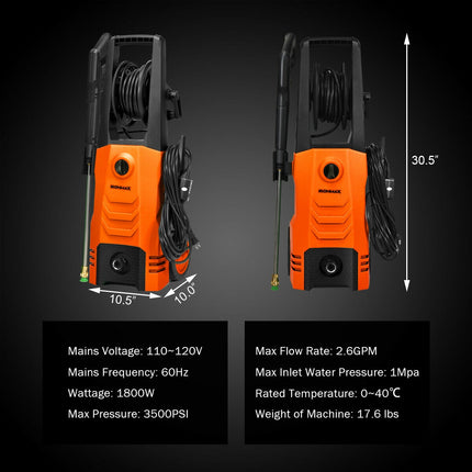 3500PSI Electric High Power Pressure Washer for Car Fence Patio Garden Cleaning-Orange