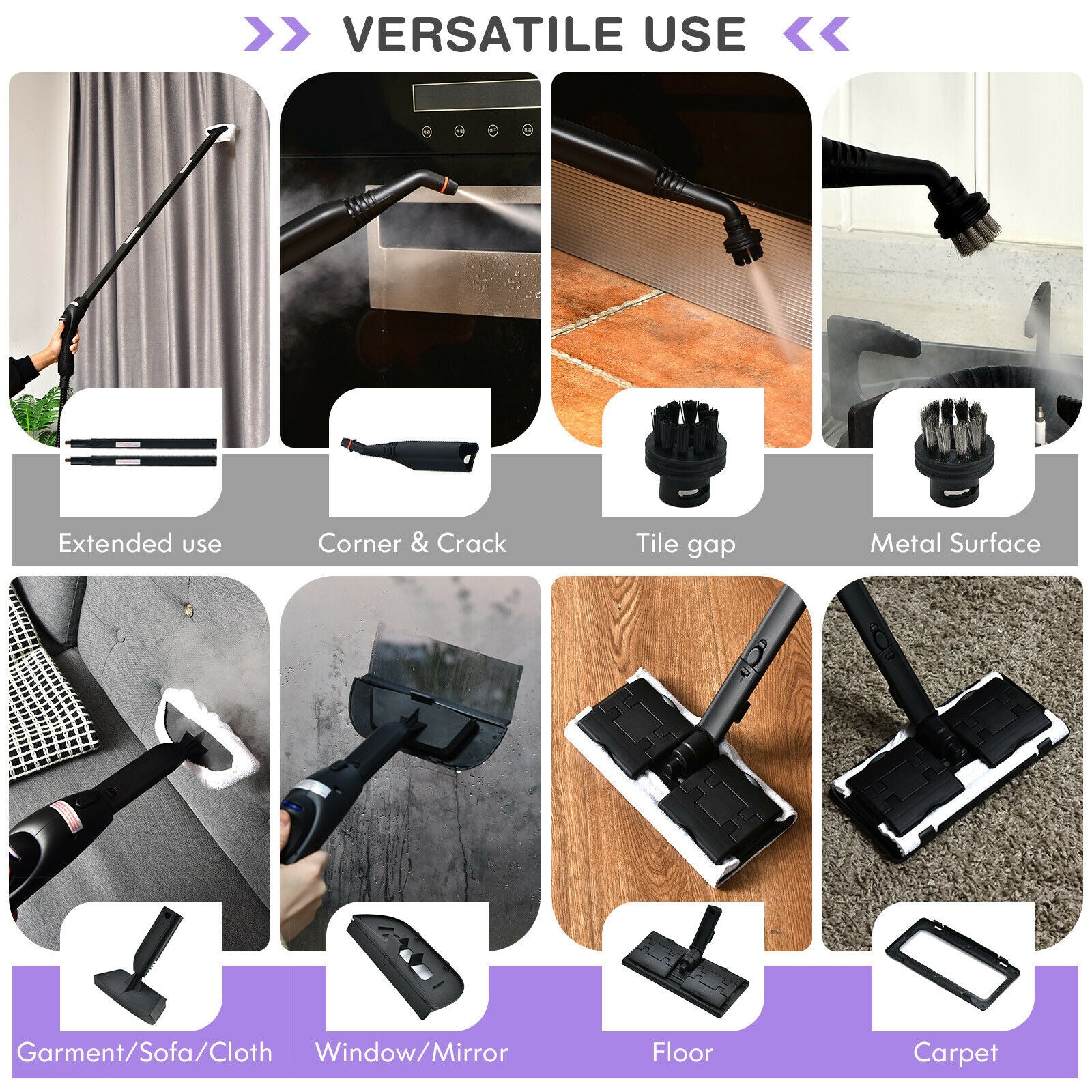 2000W Heavy Duty Multi-purpose Steam Cleaner Mop with Detachable Handheld Unit-Purple